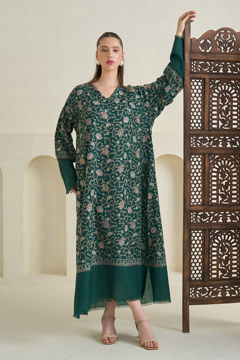 Green Embroidered Pashmina Kaftan