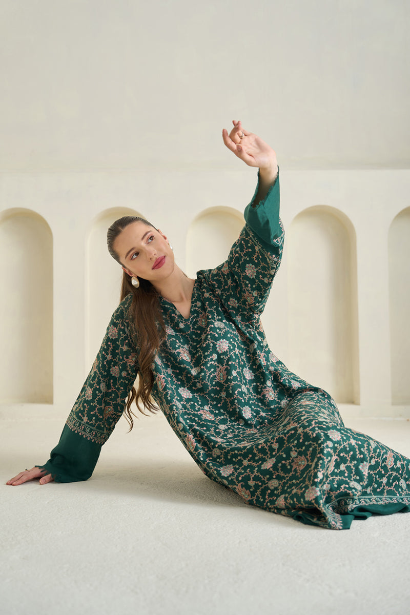 Green Embroidered Pashmina Kaftan
