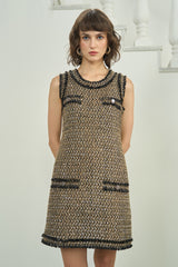 Gold & Black Sleeveless Short Dress