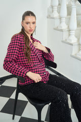 Hot Pink and Black Herringbone Blazer