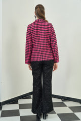 Hot Pink and Black Herringbone Blazer