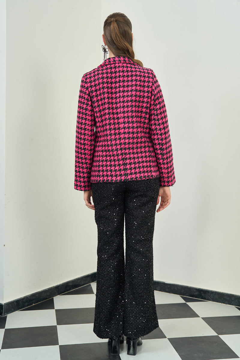 Hot Pink and Black Herringbone Blazer