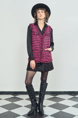 Hot Pink and Black Herringbone Sleeveless Jacket