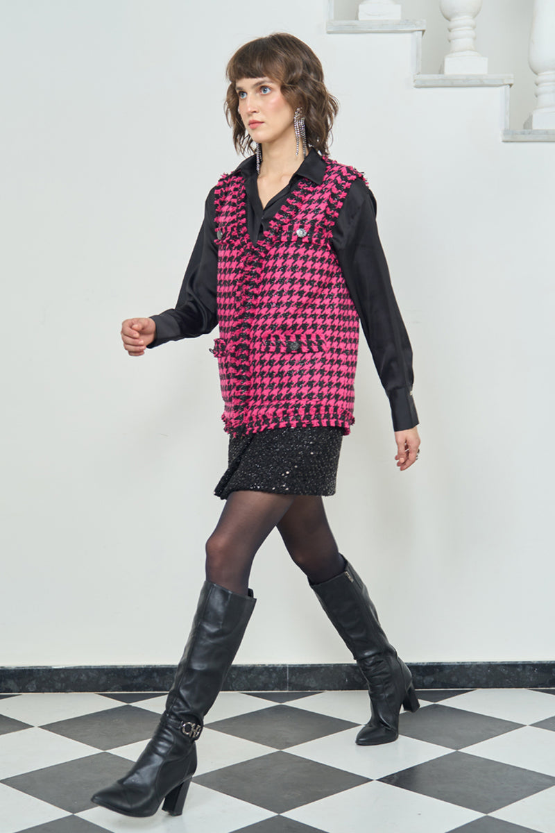 Hot Pink and Black Herringbone Co-ord Set