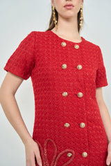 Red Tweed Wrap Dress