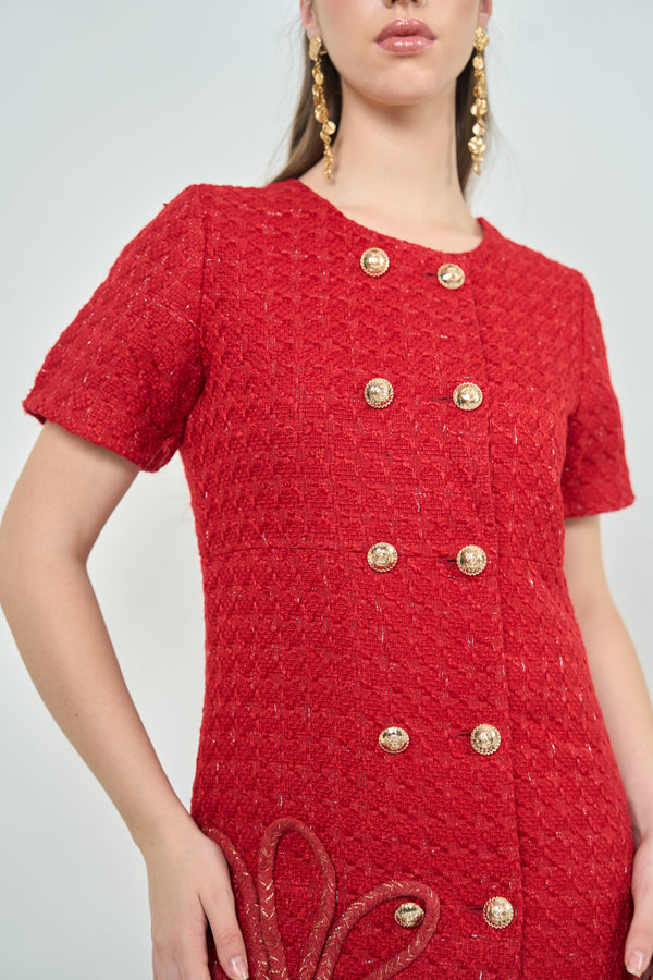Red Tweed Wrap Dress