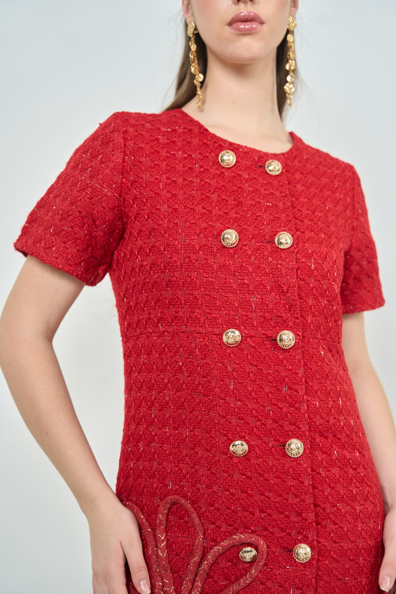 Red Tweed Wrap Dress