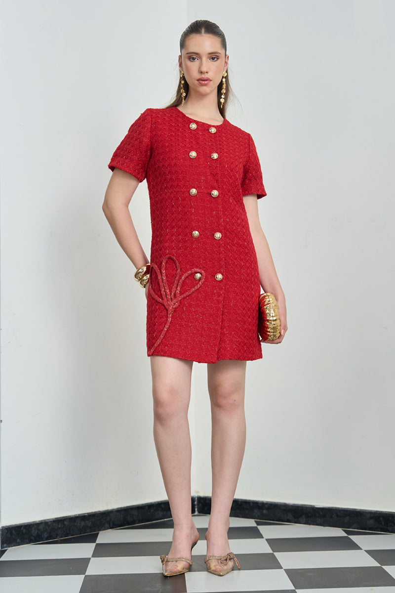 Red Tweed Wrap Dress
