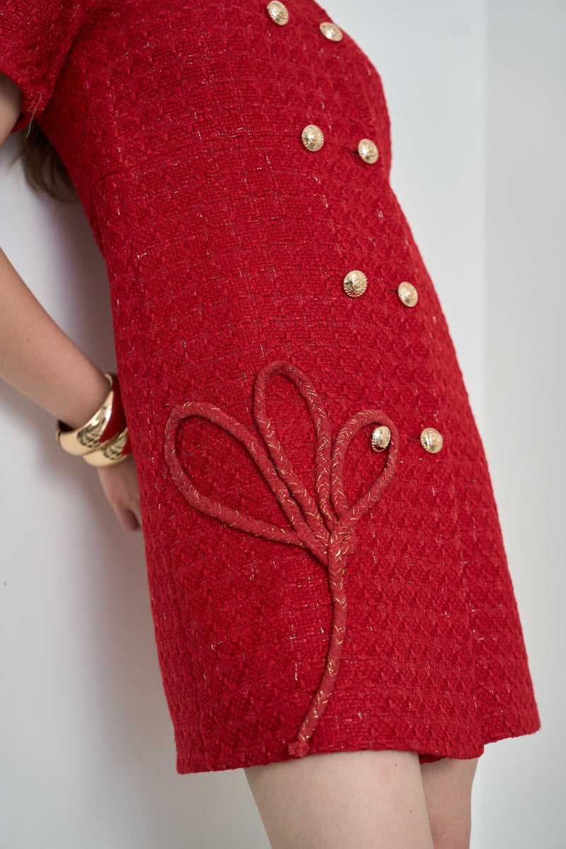 Red Tweed Wrap Dress