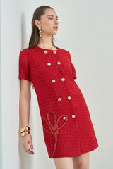 Red Tweed Wrap Dress