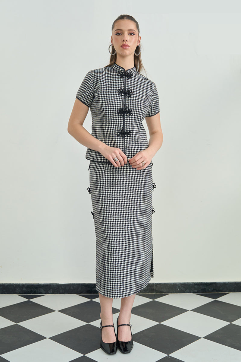 Black And White Houndstooth Skirt