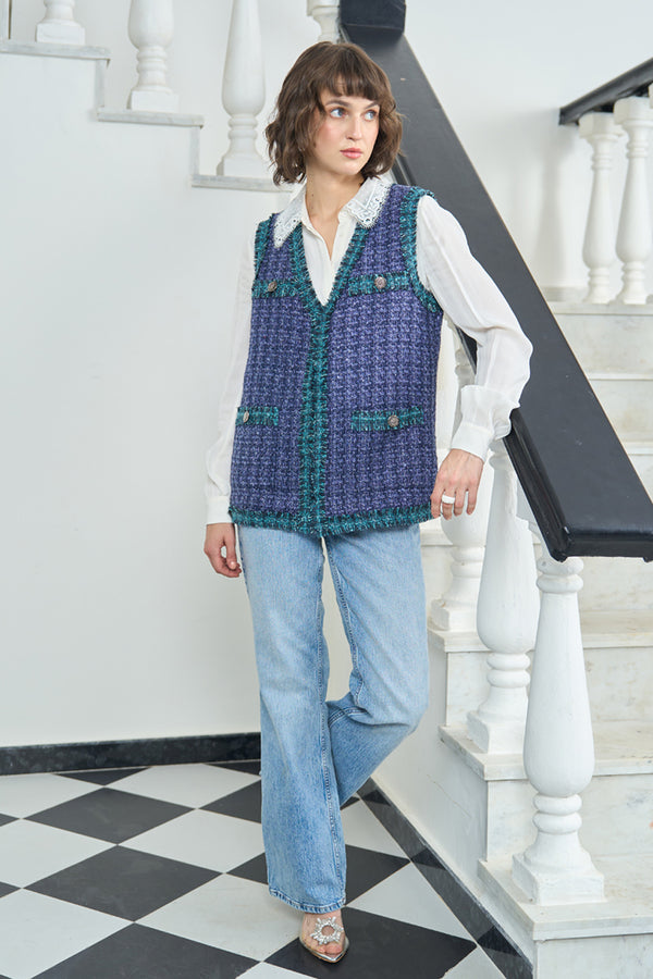 Purple and Green Sleeveless Jacket