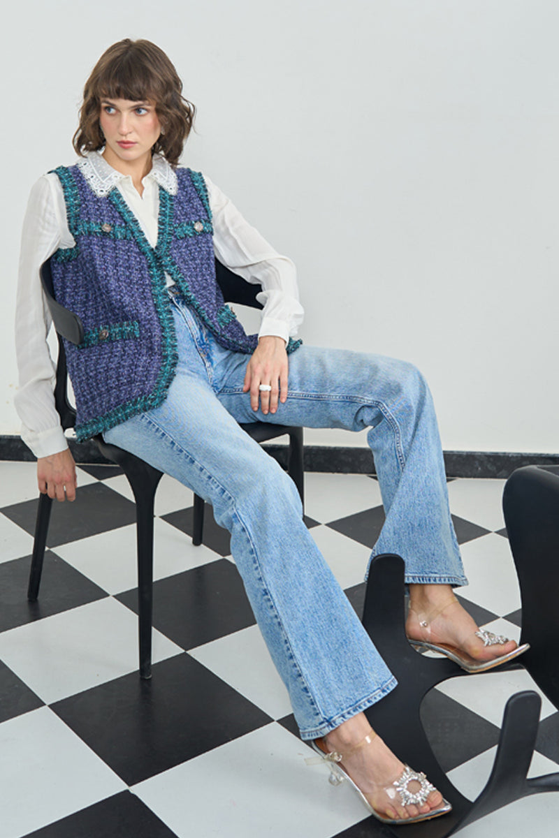 Purple and Green Sleeveless Jacket