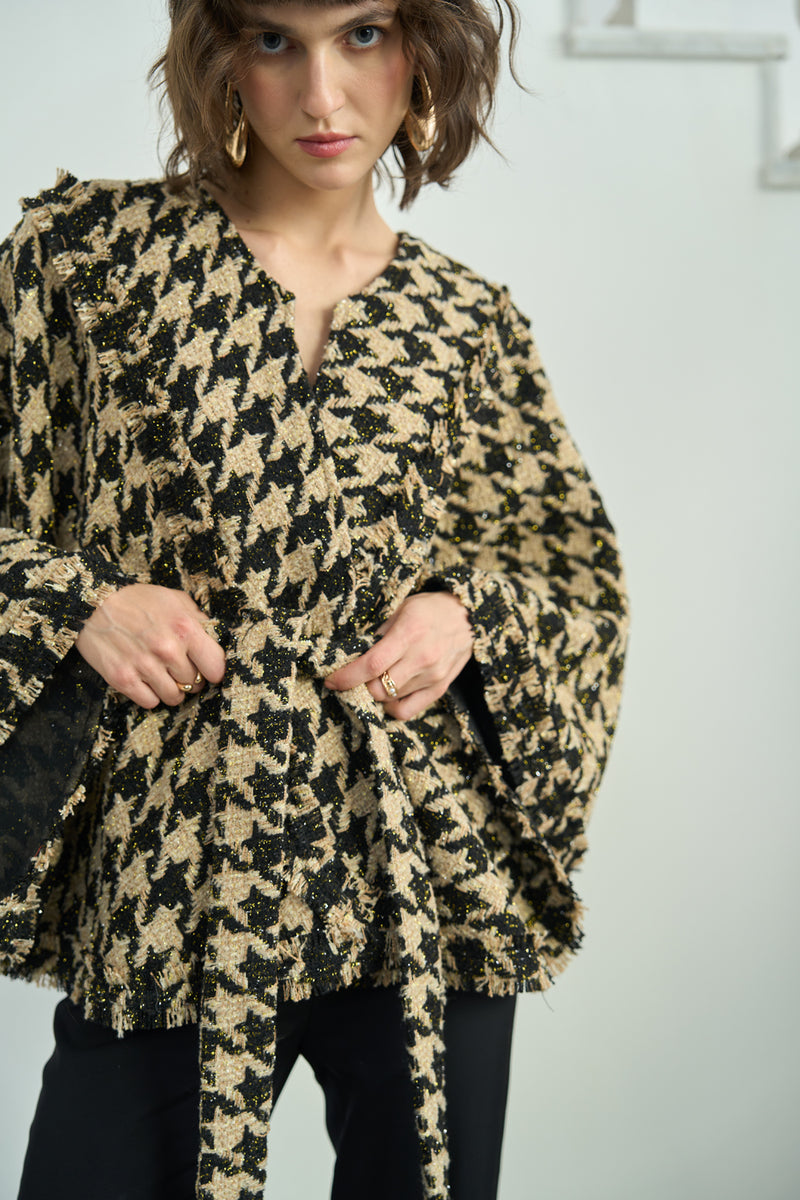 Gold and Black Herringbone Cape