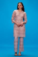 Elara Pink Lace Kurta Set