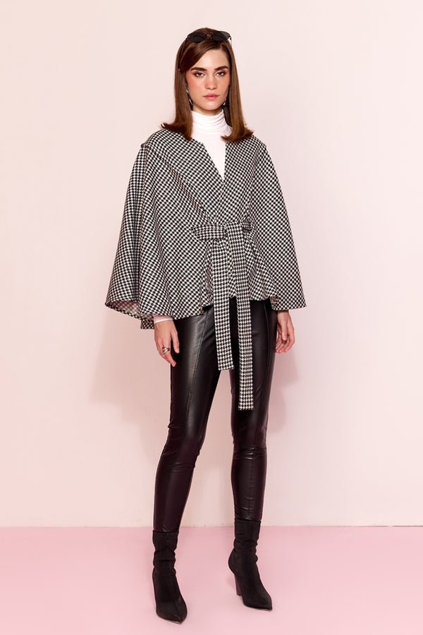 Anouk Black and White Herringbone Cape