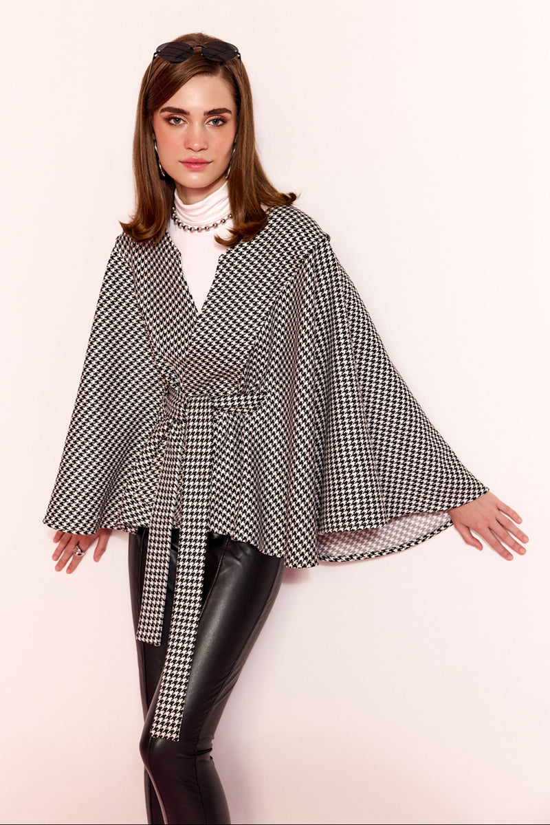 Sharnamli In Our Anouk Black and White Herringbone Cape