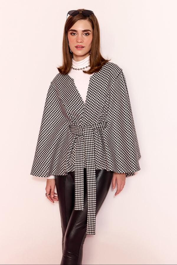 Anouk Black and White Herringbone Cape