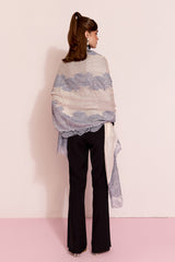 White Pashmina Shawl With Blue Lace