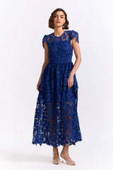 Ela Blue Midi Lace Dress