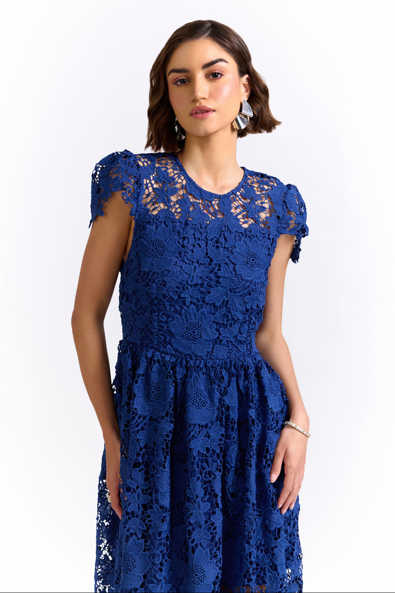 Ela Blue Midi Lace Dress