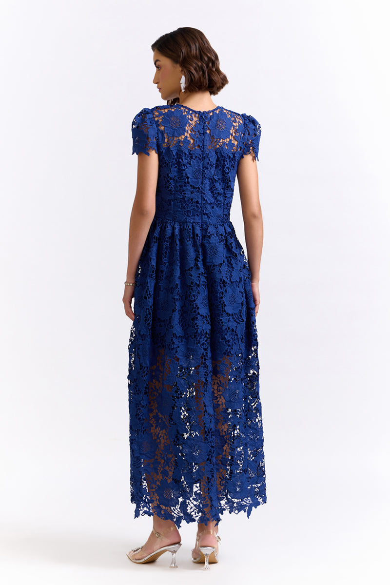 Ela Blue Midi Lace Dress