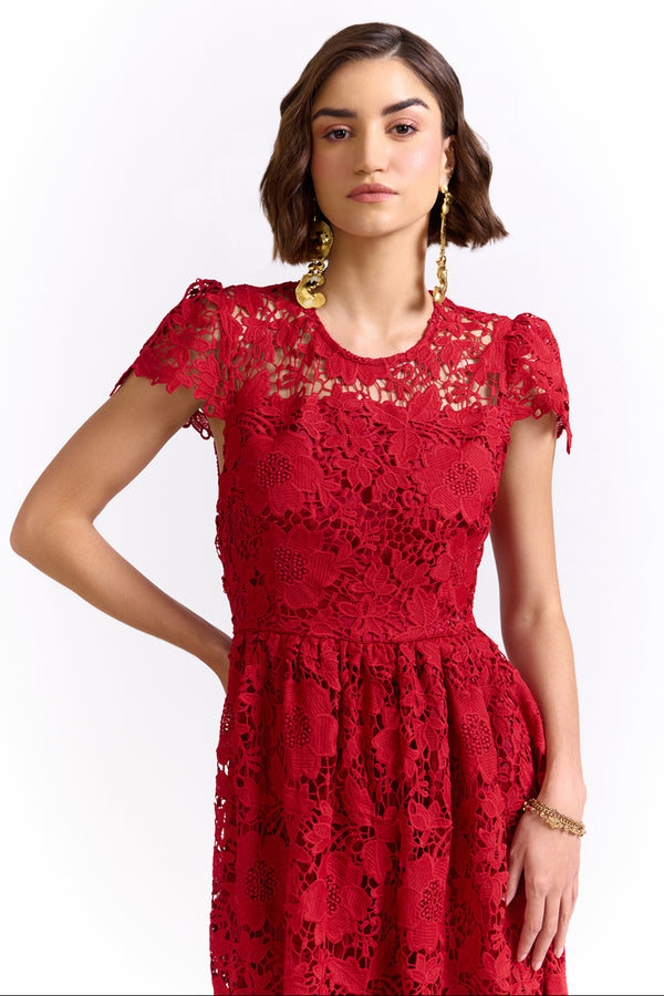 Ela Red Midi Lace Dress