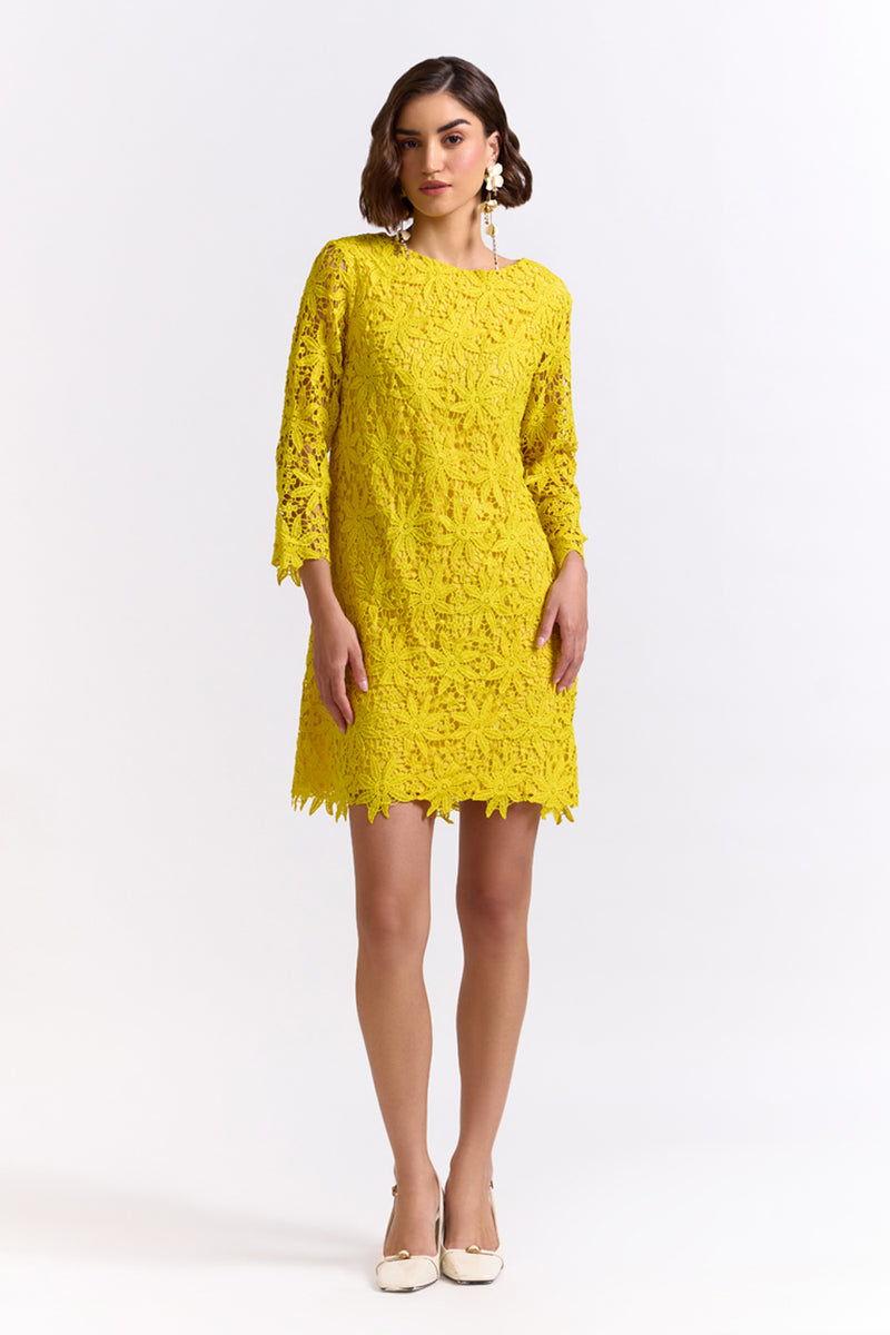 Niamh Yellow Lace Short Dress