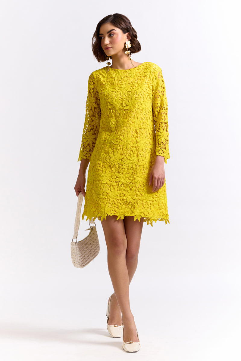 Niamh Yellow Lace Short Dress