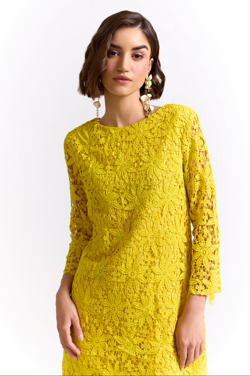 Niamh Yellow Lace Short Dress