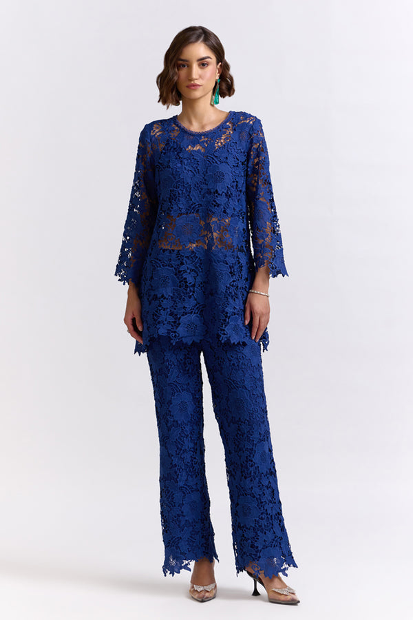 Nriti Shah In Our Elora Blue Lace Co-ord Set