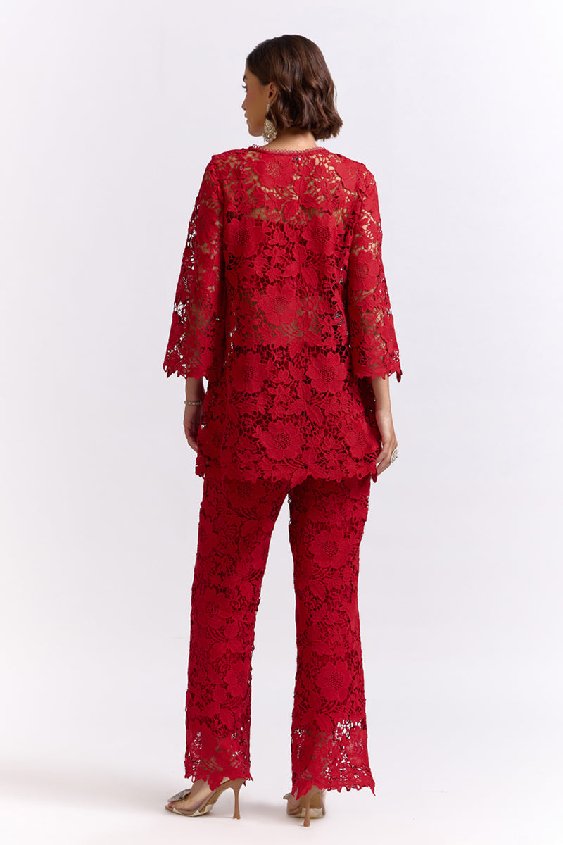 Elora Red Lace Top