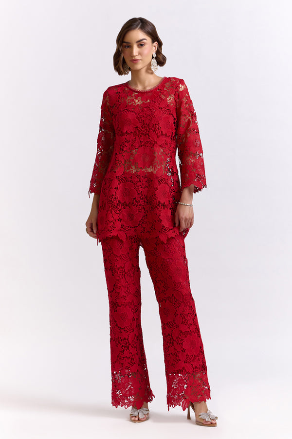 Elora Red Lace Top