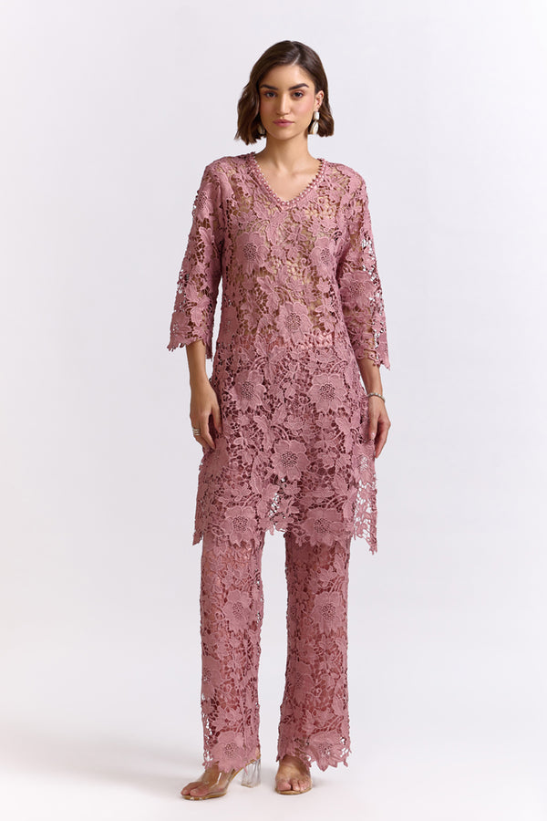 Anisa Onion Pink Lace Co-ord Set