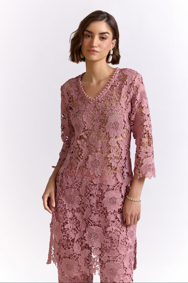 Anisa Onion Pink Lace Co-ord Set