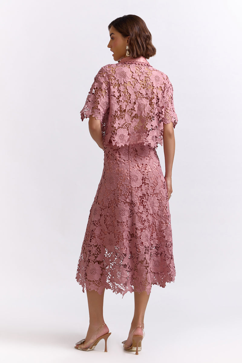 Aran Onion Pink Lace Skirt & Top Set