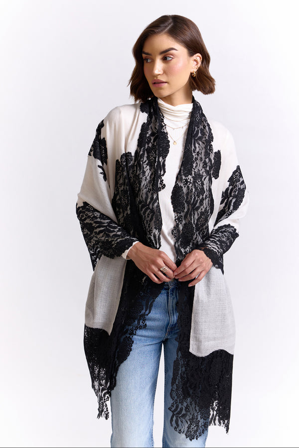 White & Black Pashmina Shawl