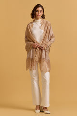 Beige With Gold Foil Pashmina Shawl