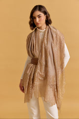 Beige With Gold Foil Pashmina Shawl