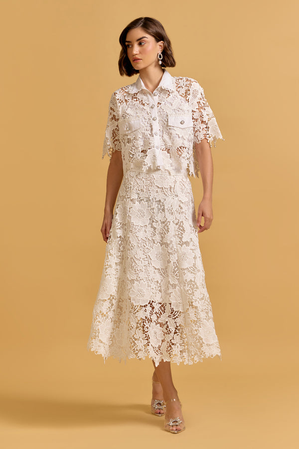 Aran White Lace Skirt & Top Set