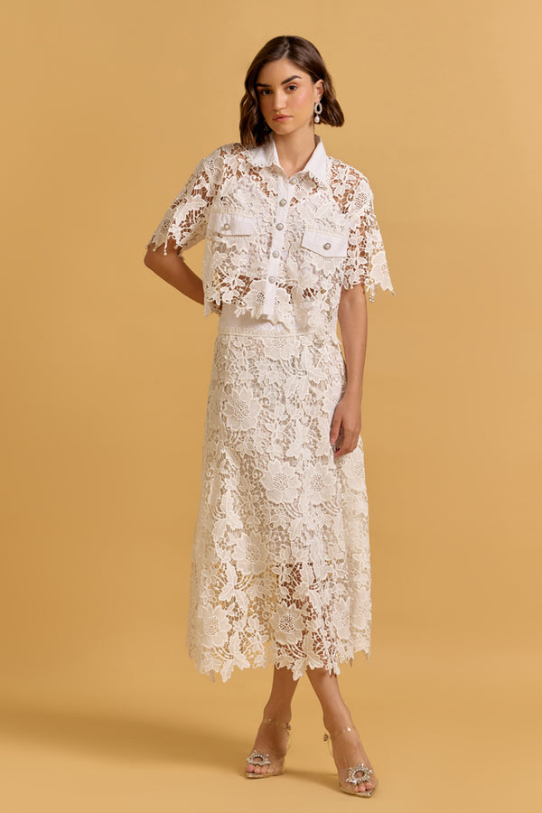 Aran White Lace Midi Skirt