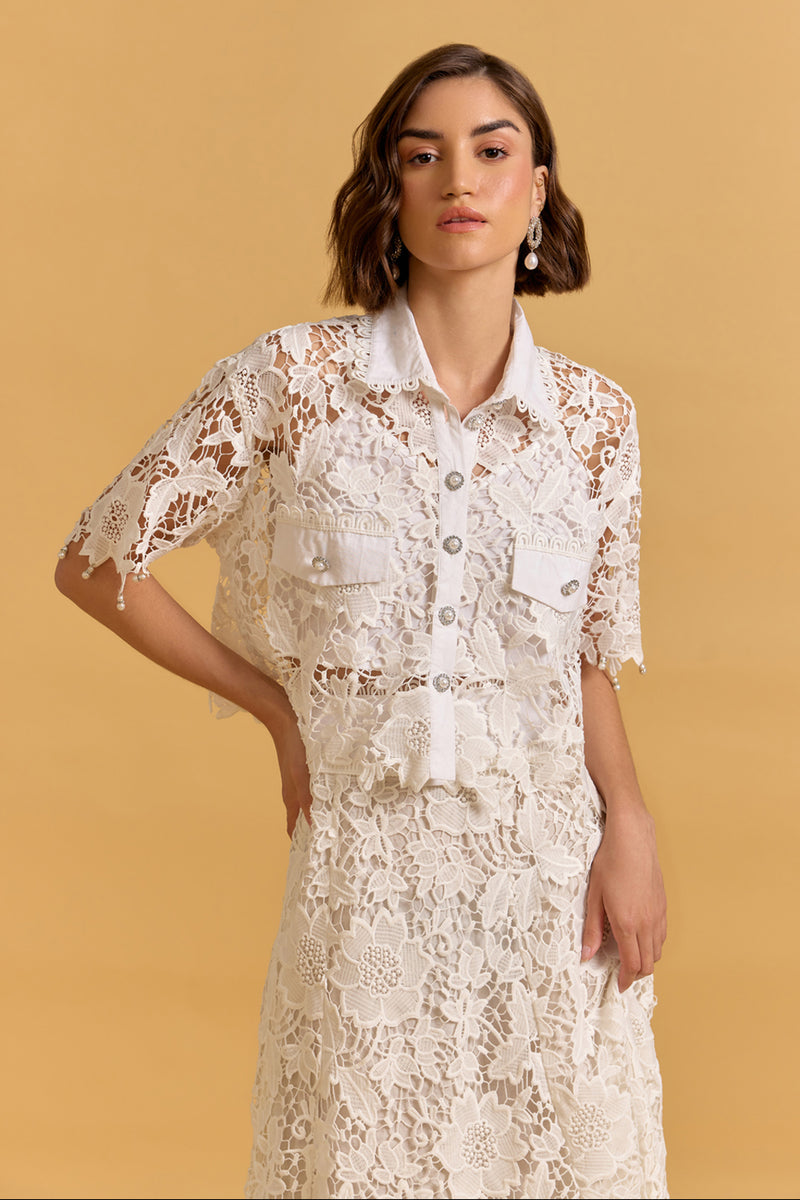 Aran White Lace Skirt & Top Set