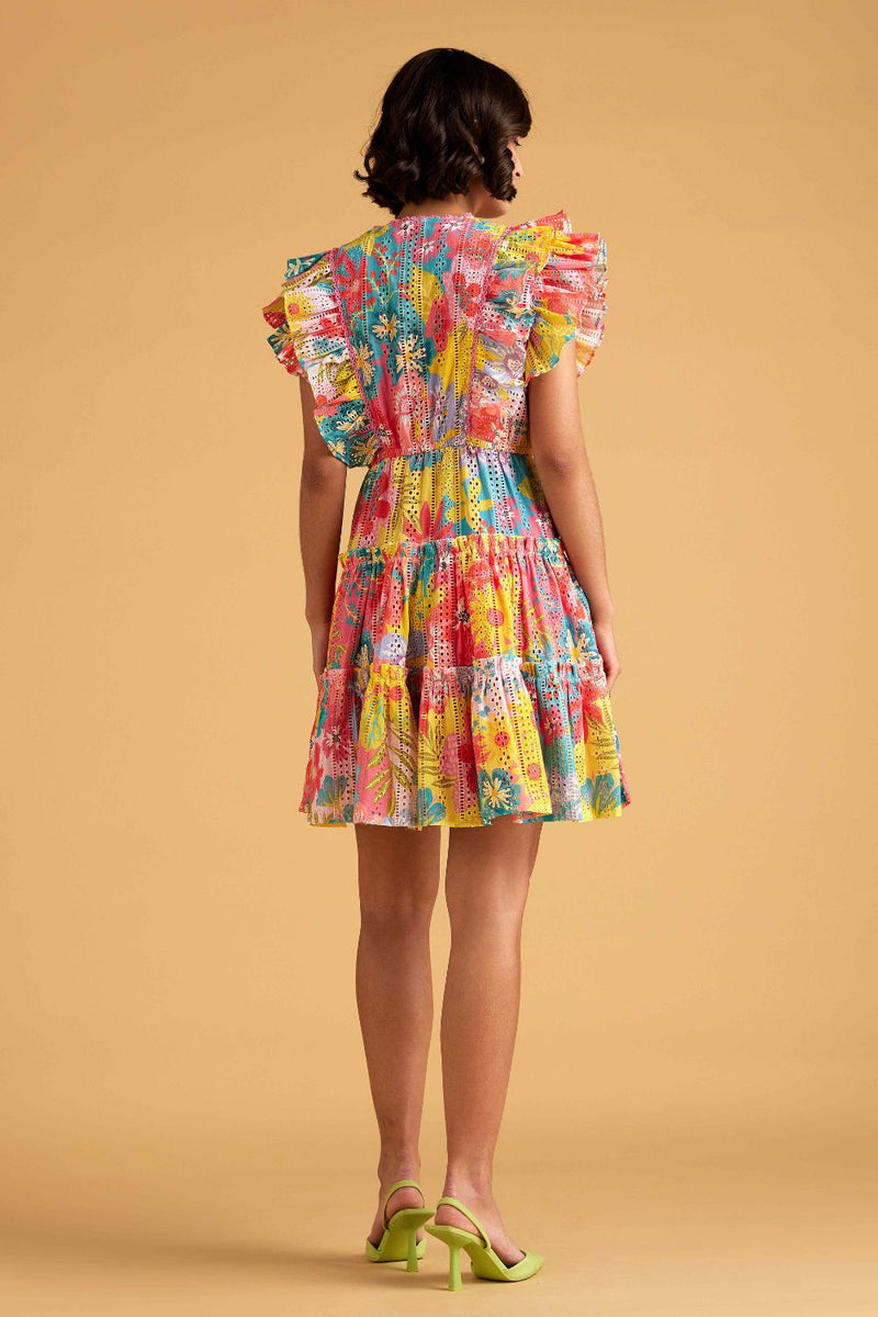 Multicoloured Floral Schiffli Dress