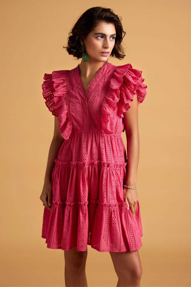 Hot Pink Schiffli Dress