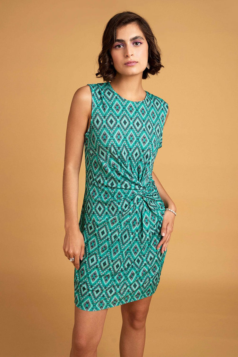 Green Geometric Print Midi Dress
