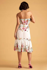 Halter Dress in White Floral Fabric