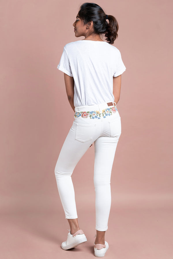 Floral White Jeans