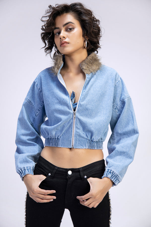 Cropped jacket with fur