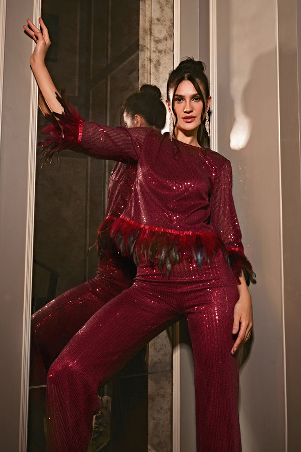 Layla Wine Sequin Co-ord Set