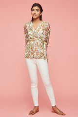 White Floral Wrap Top
